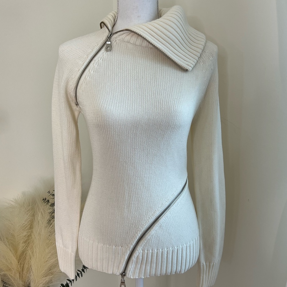 Cream Mode International Zipper Sweater Size Small 60% Acrylic 40% Cotton - Picture 4 of 5